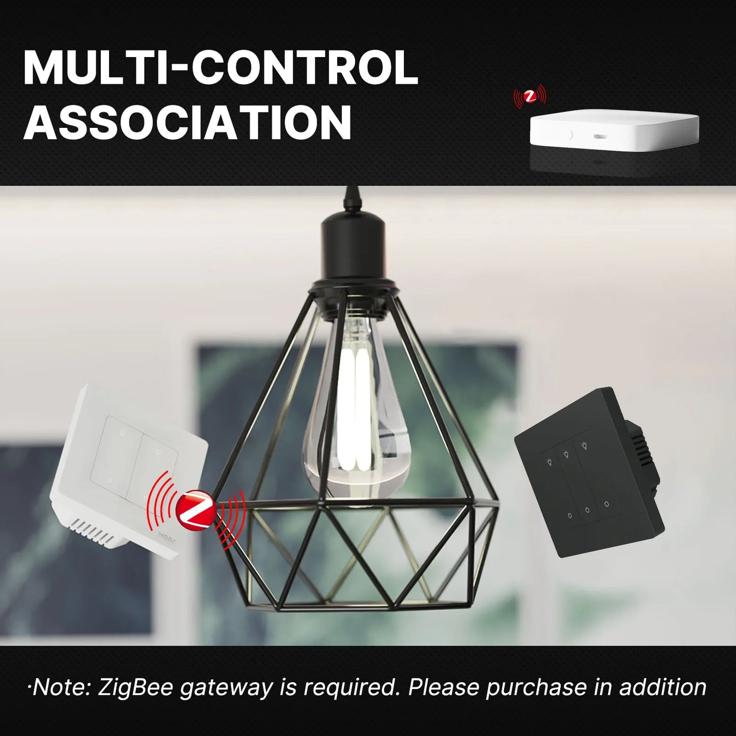 MOES Star Ring Series ZigBee Smart Dimmer Switch for Light Dimming Smart Life APP Work with Alexa Google Home Dimmable 1-3Gang