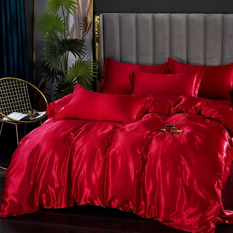 Silk Bedding Set with Duvet Cover Pink Bed Sheet Set with PillowCase 100% Pure Silk Bed Linen Set King Queen Full Twin Size