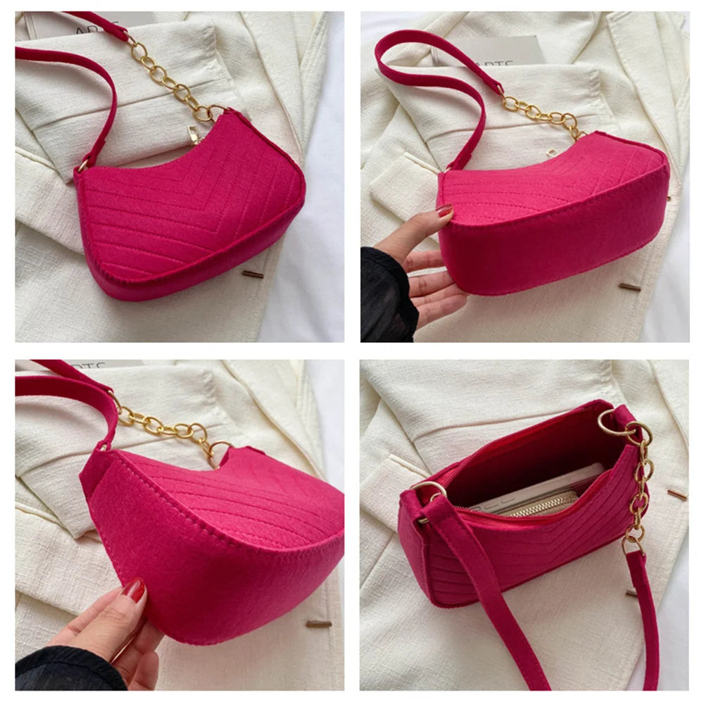 Felt Mini Shoulder Bags for Women 2023 Women's Underarm Bags Texture Solid Color Casual Handbags Female Light Weigh Bag Pouch