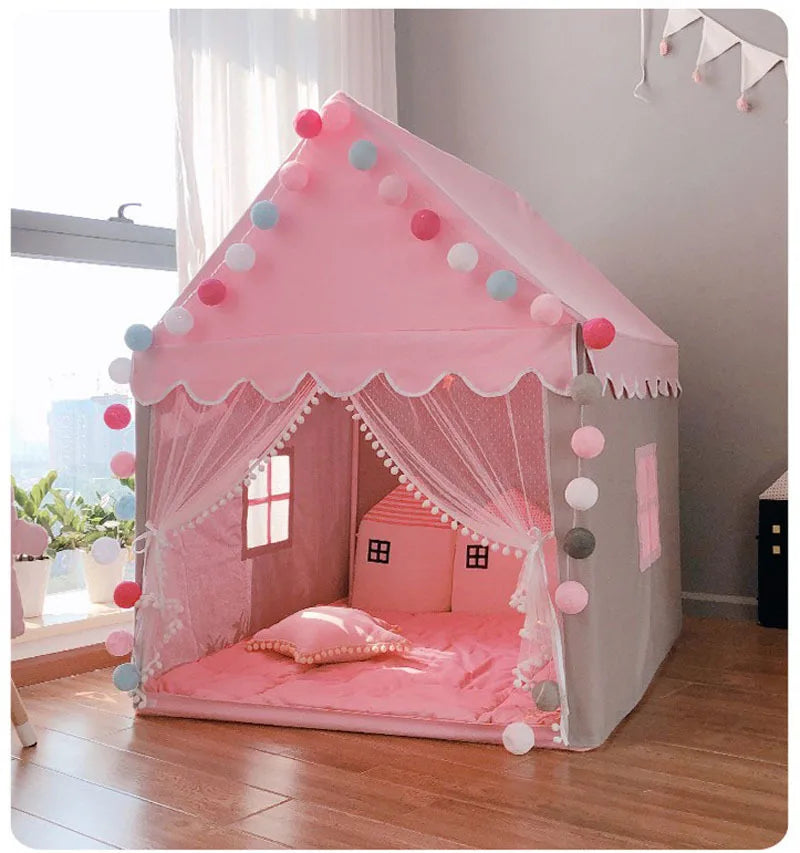 Portable Kids Tent Children's Tent Folding Tipi Baby Play House Large Girls Pink Princess Party Castle Child Room Decor Foldable