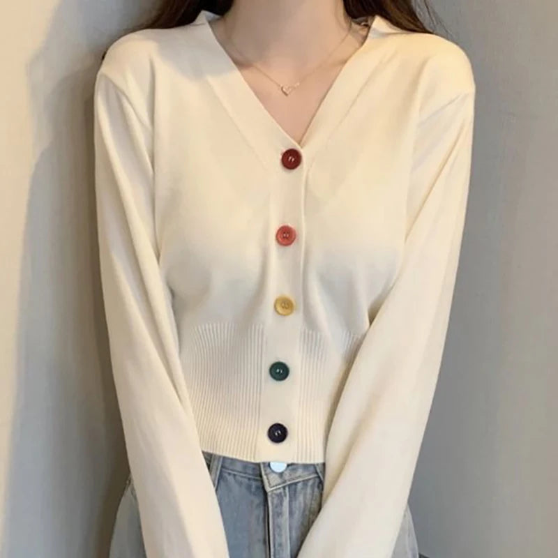 Women Single-breasted V-Neck Cardigan Sweater Long Sleeve Solid Knit Sweater Causal Office Tops For Women 2023 Autumn Winter