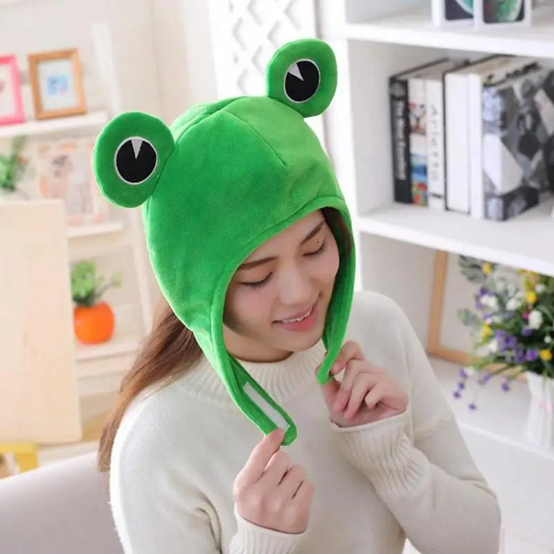 Cartoon Funny Adorable Plush Frog Hat Big Eyes Creative Animal Cosplay Costume Dress Up Hat Headgear for Kids Adults Gift C4Z2