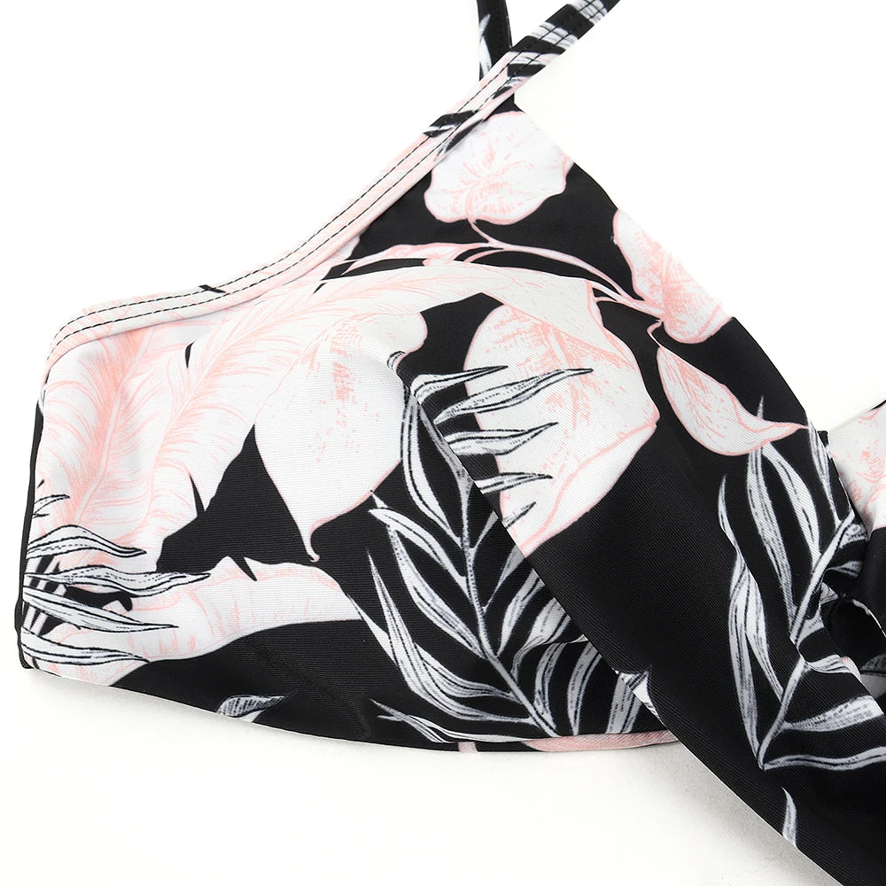High Waist Sexy Bikini Set 2024 Biquini Swimwear Women Two Pieces Swimsuit Floral Beachwear V-Neck Bathing Suits Female