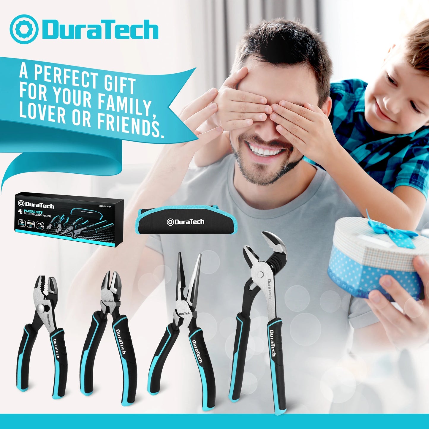 DURATECH 4-Piece Pliers Set with Rolling Pouch Premium Cr-Ni Construction for Basic Repair