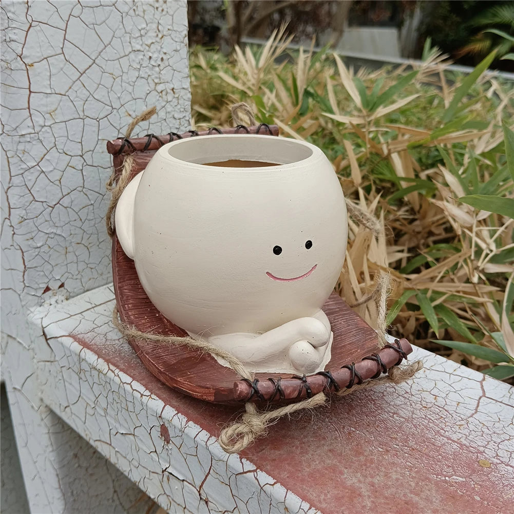 Flower Pot Wall Planter Pot Creative Swing Face Resin Cute Plant Succulent Pots Smiling Face Flower Container Garden Accessories