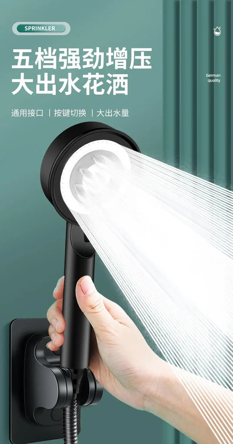 Black Silver Shower Head High Pressure 5 Modes Water Saving Nozzle Powerful Pressurized Spa Handheld Showers Bathroom accessorie