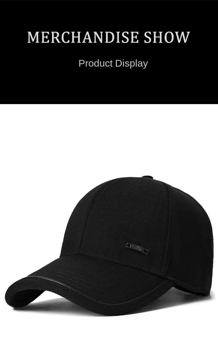 Men's Hat 2024 Autumn and winter Male Baseball Cap Casual Golf Trucker Dad Hat Outdoor Black Solid Color Windproof Adjustable Sn