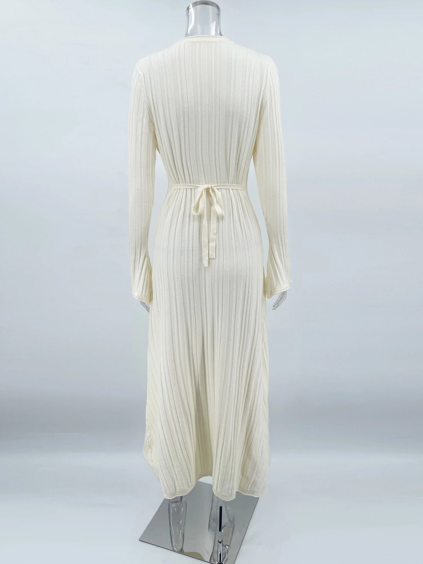 Tossy Knitwear Fashion Loose Maxi Dress Women Lace-Up High Waist Ribbed Long Sleeve Party Dress Female Knit Bandage Long Dress