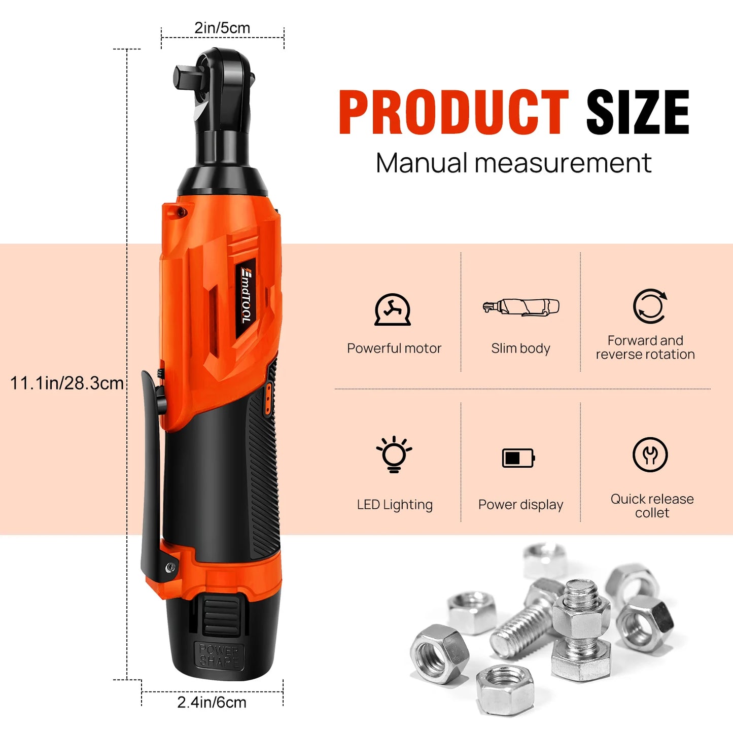 DayPlus 200NM 3/8" Cordless Electric Ratchet Wrench,90° Angle Wrench 12V Power Ratchet Tool with 2 Batteries & Charger+7 Sockets