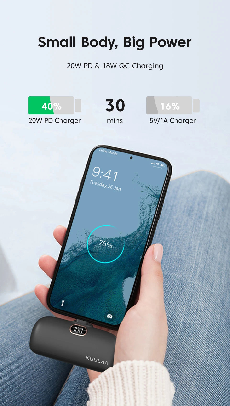 KUULAA Mini Power Bank 5000mAh PowerBank QC PD carga rapida For iPhone 16 15 14 13 Batterie Externe Portable Charger For xiaomi