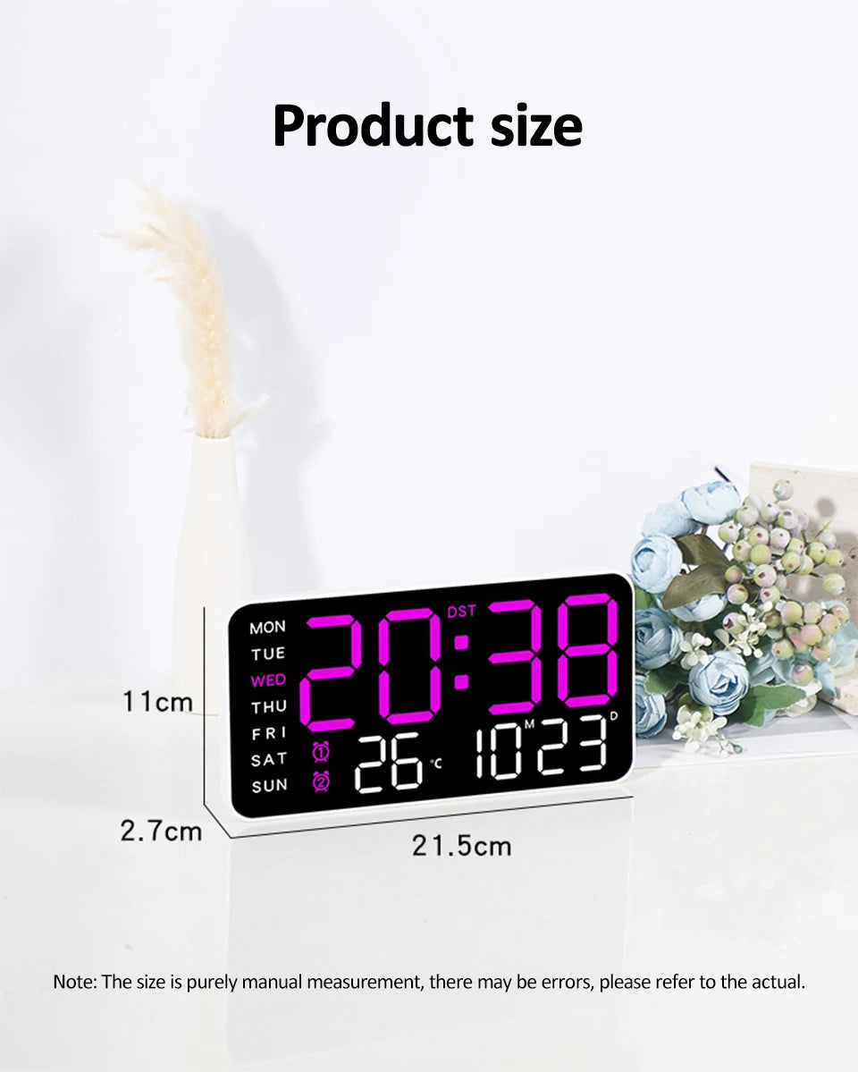 Voice Control Alarm Clock USB Powered LED Digital Clocks Temp Date Week Display 12/24H DST Brightness Adjustment 2-Alarms Clocks