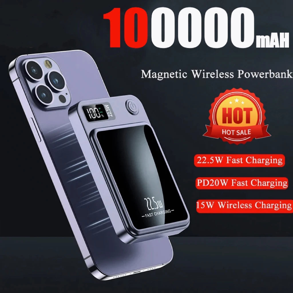 100000mAH Power Bank Magnetic Wireless 22.5W Ultra Capacity Super Fast Charging Magnetic Power Bank For Iphone15 Samsung Xiaomi