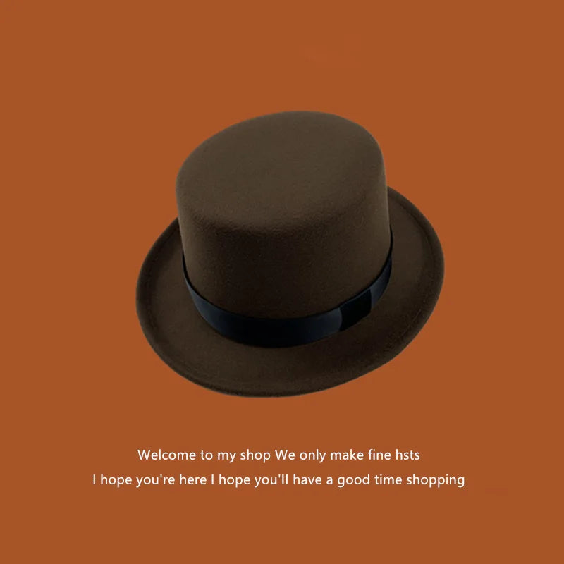 Fedoras Wool Magic high hat British black jazz top hat male court gentleman flat felt hat Webbing sombrero de copa británico