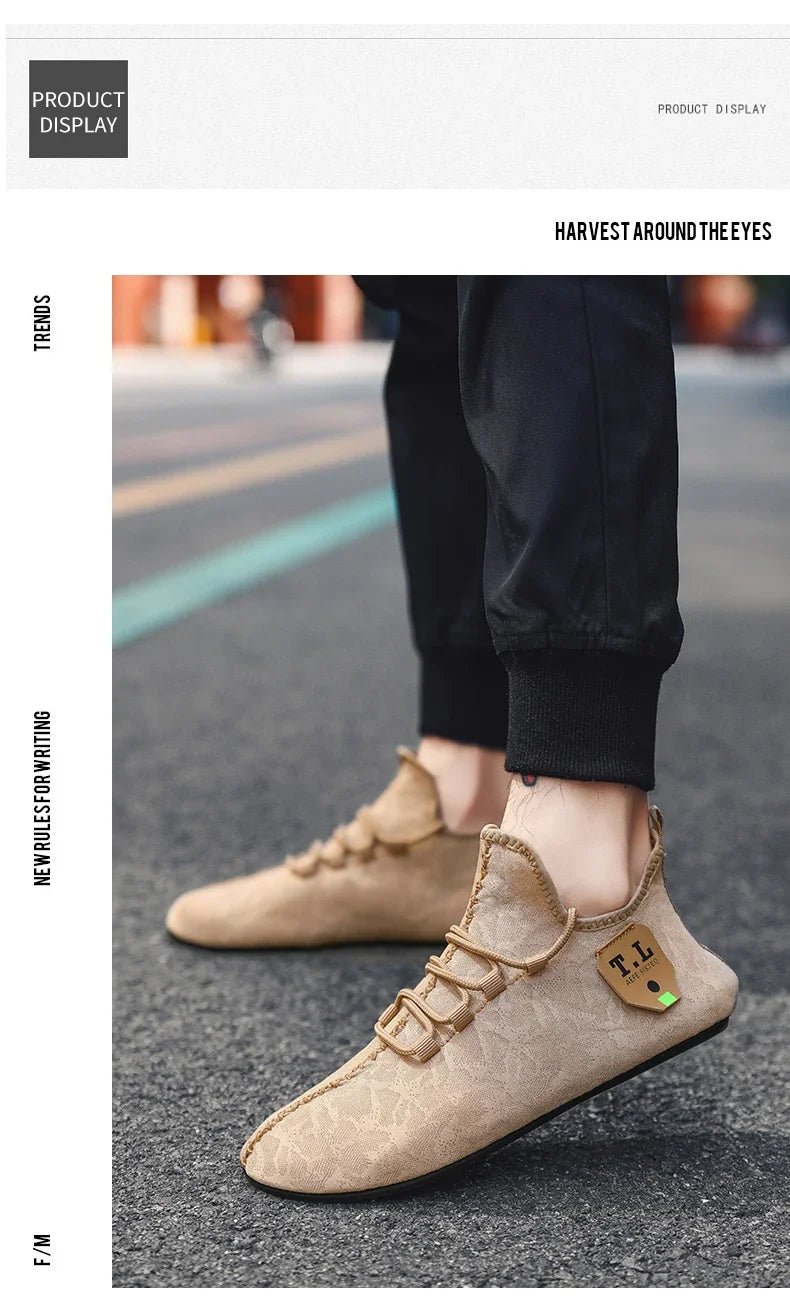 YRZL Men's Shoe Light Loafers Breathable Soft Comfortable Brown Walking Outdoor Casual Shoes Men 2024 Summer Lace Up Loafer Shoe