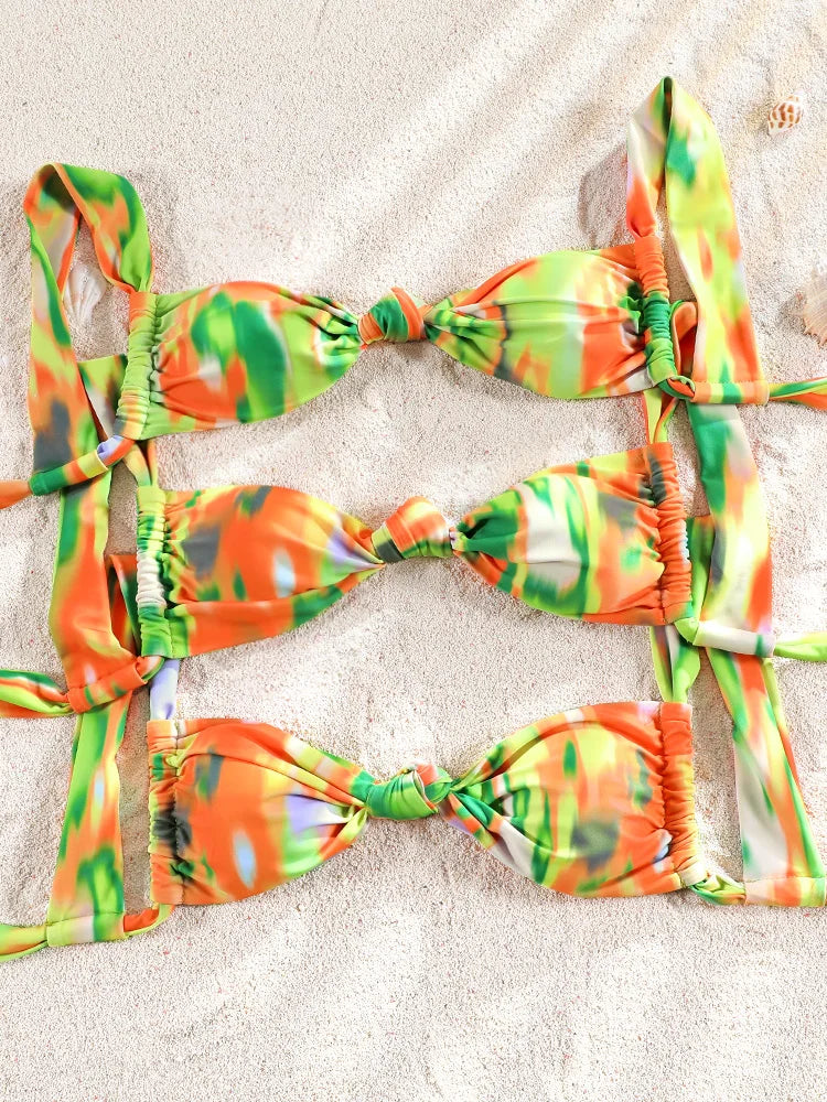 ZRTAK Two Piece Suit Bikinis 2024 Women Swimsuit Push Up Bathing Suit Sexy Bikinis Sets Swimwear Print Beachwear Solid Biquinis