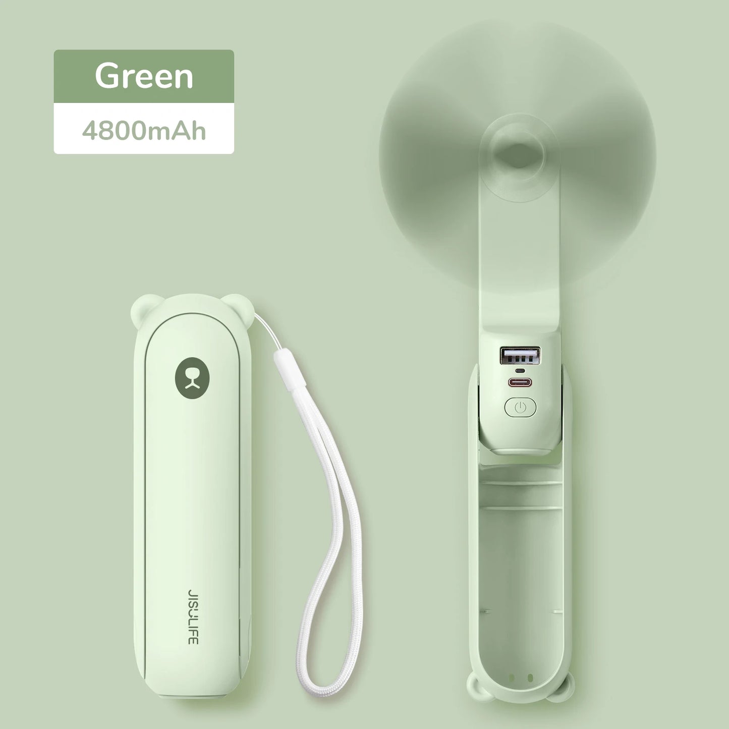 JISULIFE 3 in 1 Pocket Mini Handheld Fan,USB 4500mAh Rechargeable Portable Fan with Power Bank&Flashlight,Travel,Camping,Outdoor