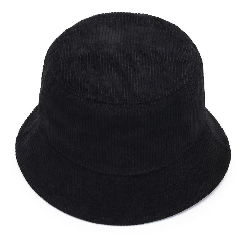 Unisex Bucket Hat Smile Embroidery Women Cotton Corduroy Double-Sided Bob Hip Hop Hat Four Season Panama Beach Fishing Sun Caps