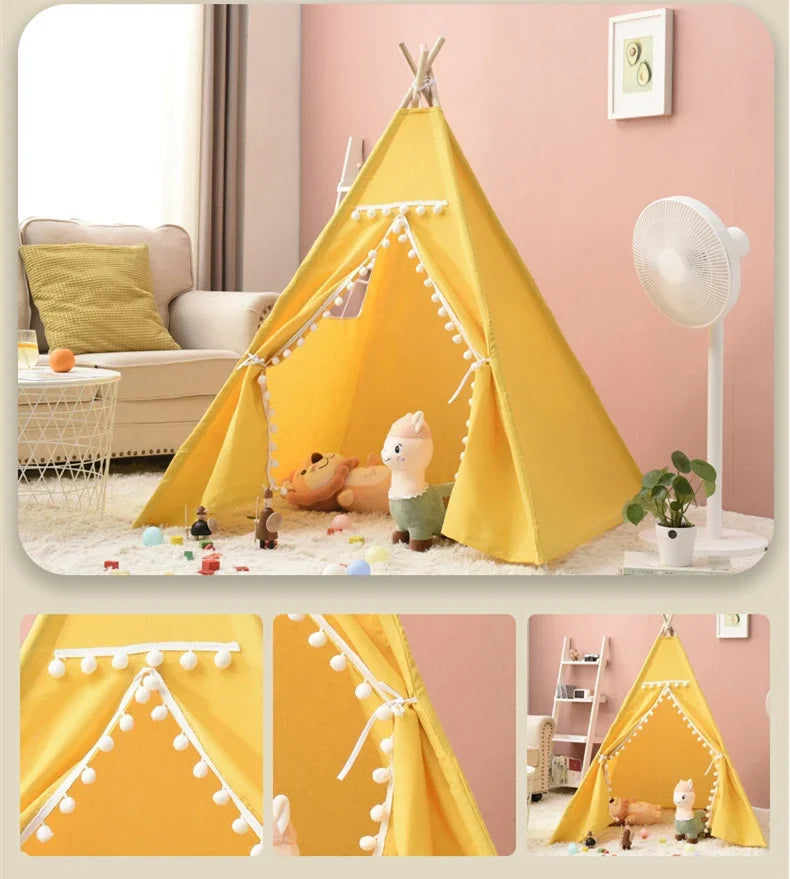 Portable Children Tents Tipi Play House Kids Cotton Canvas Indian Play Tent Wigwam Child Little Beach Teepee Party Room Decor