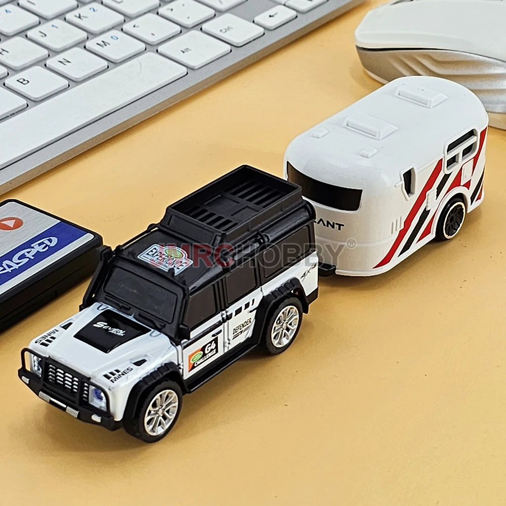 1:64 Metal Alloy Proportional Remote Control Vehicle Model 2.4GHz Mini Simulation RC Car With Trailer