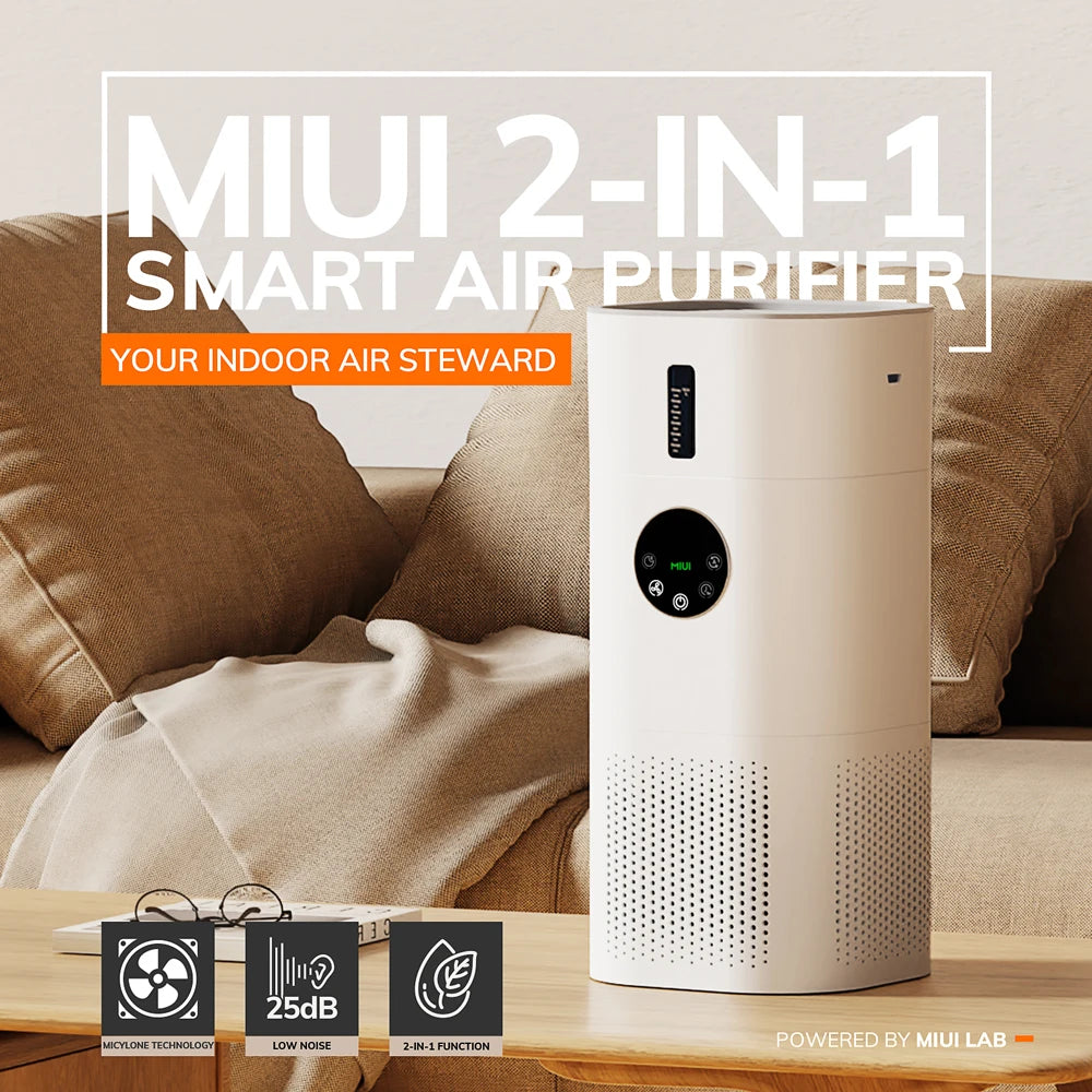 Air Purifier with Humidifier Combo for Home Allergies and Pets Hair, Smokers in Bedroom, H13 True HEPA Filter,2-in-1