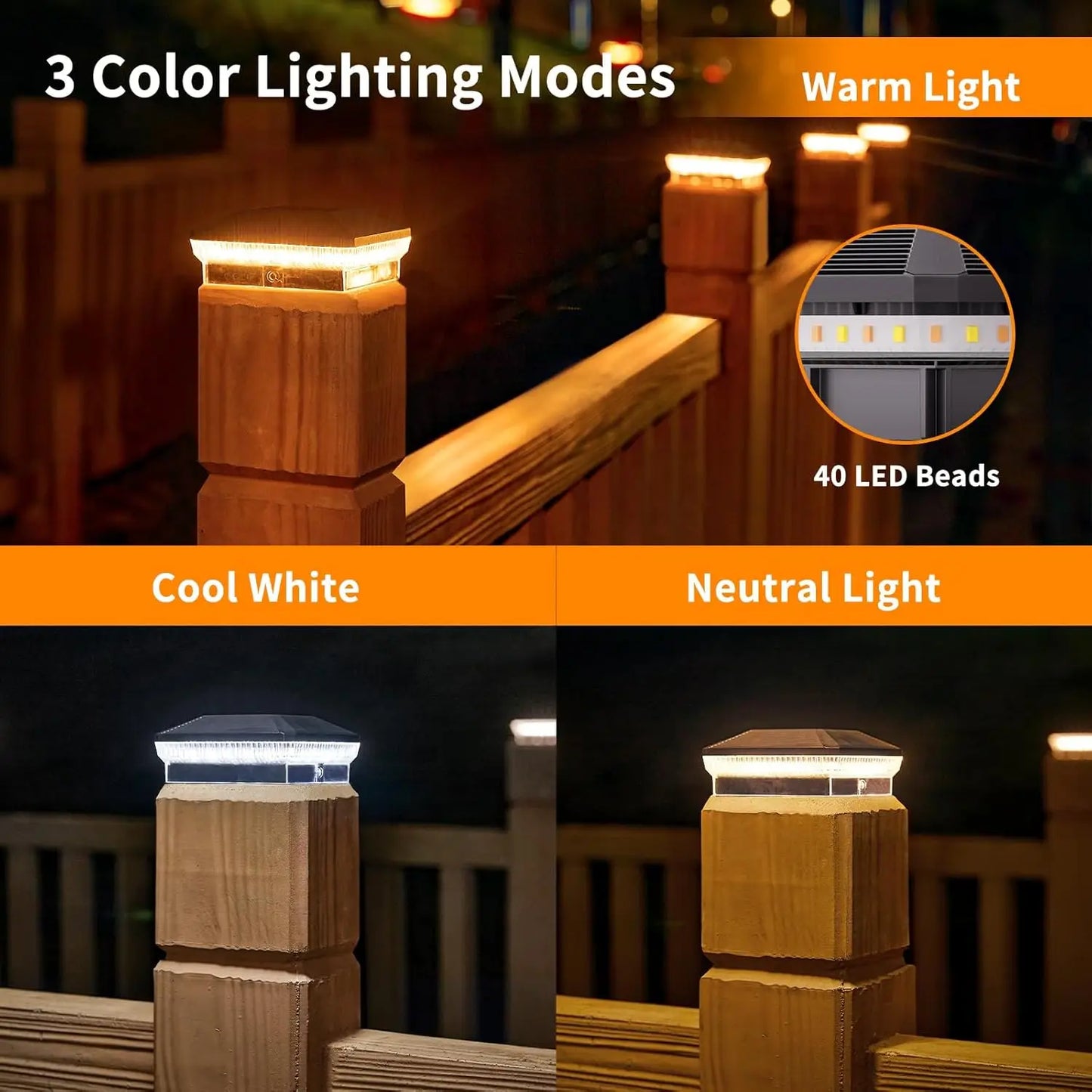 6/12 Pack 4x4 Solar Post Lights Outdoor, 40 LEDs 30 Lumens Fence Post Solar Lights Outdoor with 3 Modes