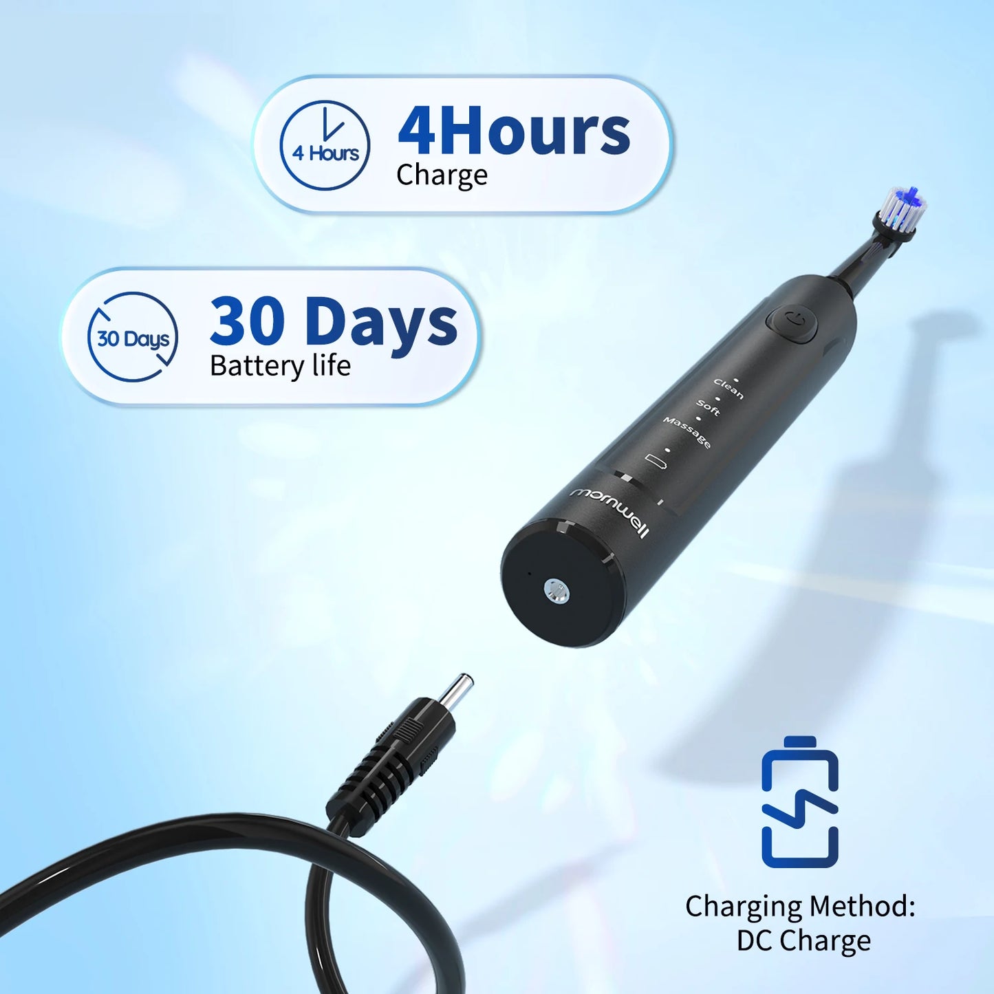 Mornwell T37 Electric Toothbrush Rotation Clean Teeth Adult Teeth Brush Electric Tooth Brush With 4 Extra Replacement Heads