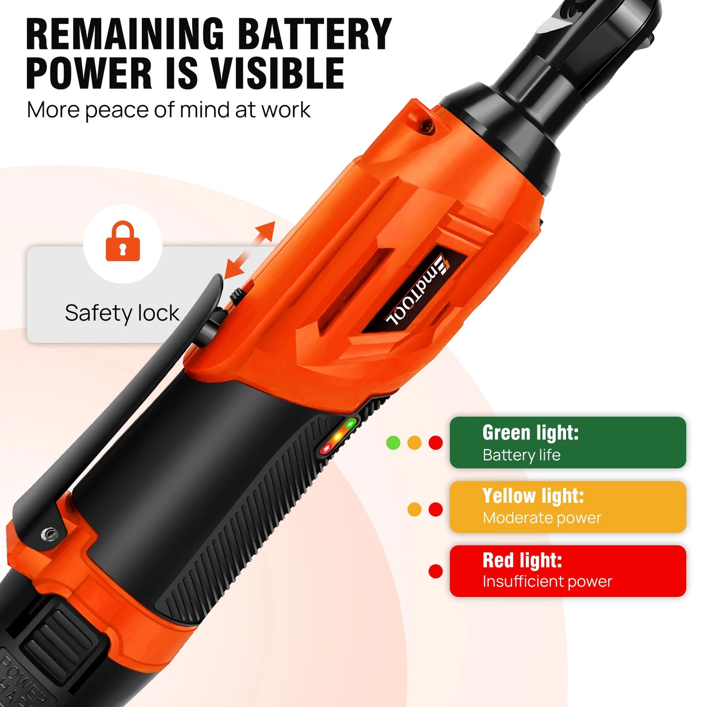 DayPlus 200NM 3/8" Cordless Electric Ratchet Wrench,90° Angle Wrench 12V Power Ratchet Tool with 2 Batteries & Charger+7 Sockets