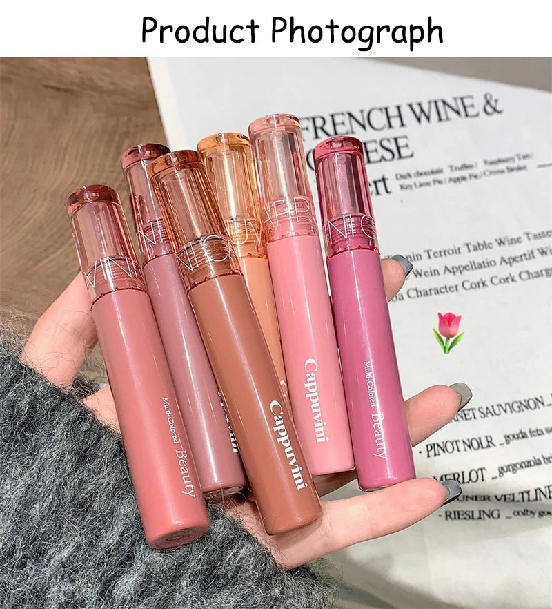Waterproof Mirror Jelly Lip Glaze 6 Colors Water-light Lip Gloss Long Lasting Moisturising Glossy Red Tint Lips Makeup Cosmetics
