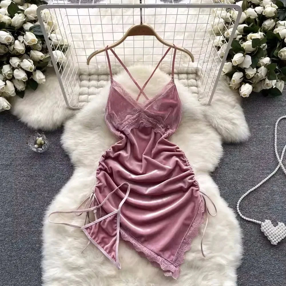 Girls Sexy Cute Japanese JK Uniform Mini Checkered Strap Skirt Off Shoulder High Waist Elastic Cosplay Dress Hot Sweet Pajama