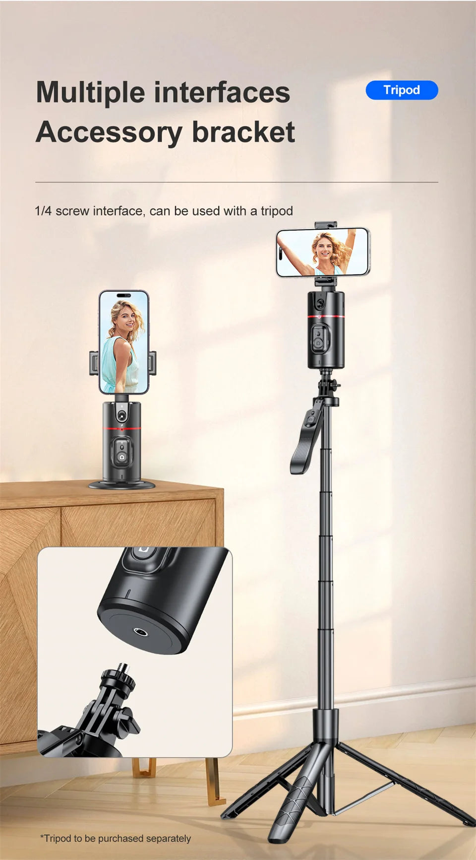 FGCLSY AI Auto Following Gimbal Stabilizer 360 Rotation Phone Stand P02 Desktop Tracking Gimbal with Remote for Live Photography