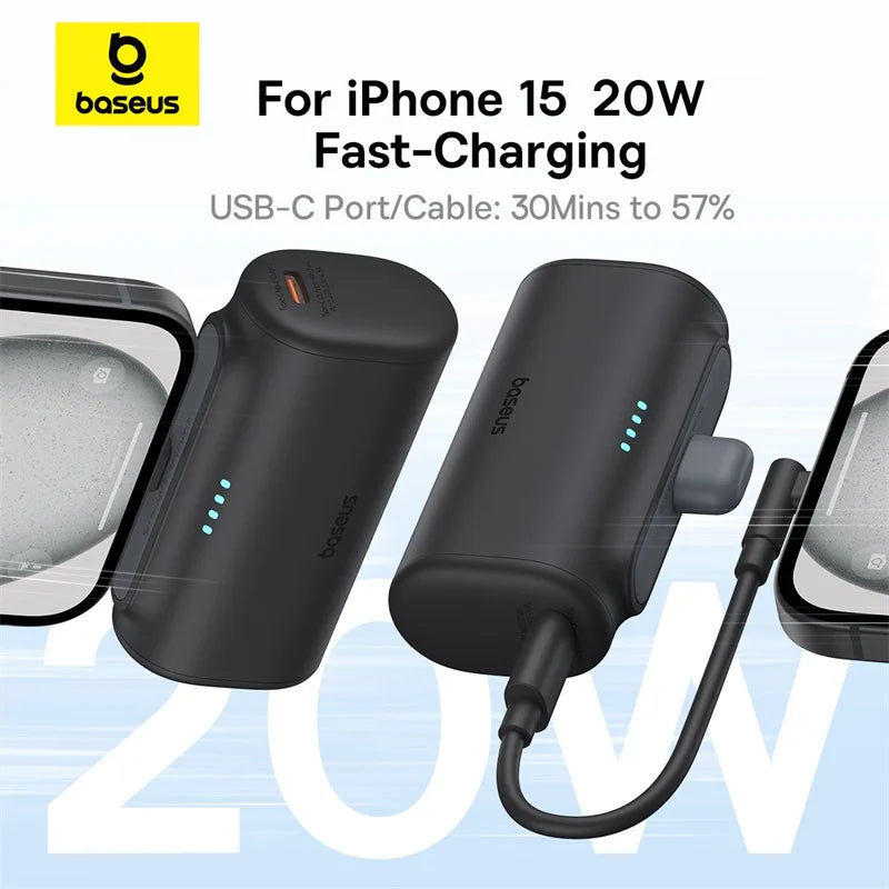Baseus Mini Power Bank 20W 5000mAh Type C Fast Charging External Battery PowerBank for iPhone 15 Pro Max Samsung Xiaomi
