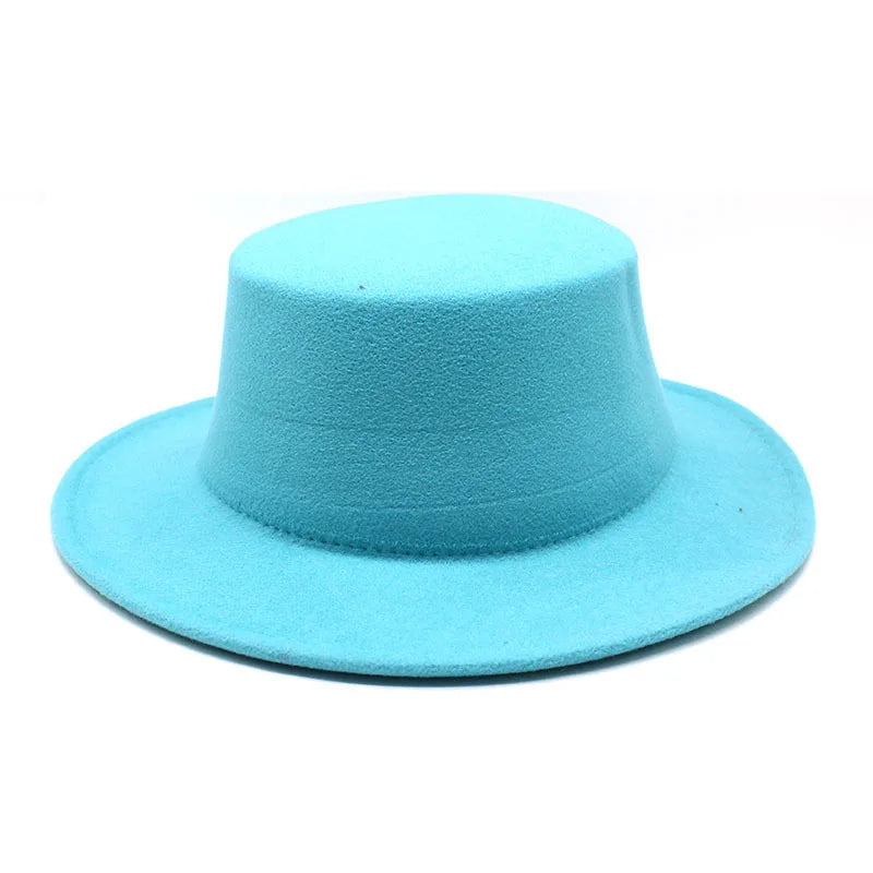 Autumn Winter Kids Felted Fedoras Hats for Boys Girls Solid Imitation Woolen Flat top Jazz Caps Childs Formal Dress Hats