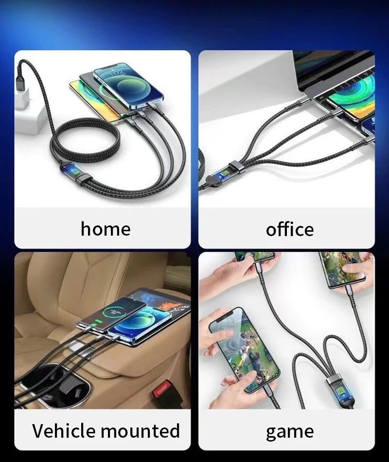 3 In 1 100W LED Digital Display USB cable Type C Usb Micro For Iphone Samsung Huawei Xiaomi Multi Port Multiple Charging Wire