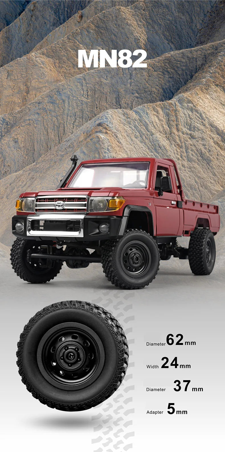 MN82 RC Crawler 1:12 Full Scale Pick Up Truck 2.4G 4WD Off-road Car Controllable Headlights Remote Control Vehicle Model Kid Toy