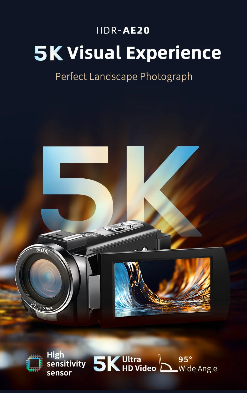 5K UHD Professional Camcorder Ordro AE20 Video Camera Youtube Vlogging Filming Recorder with WIFI IR Night Vision Digital Zoom