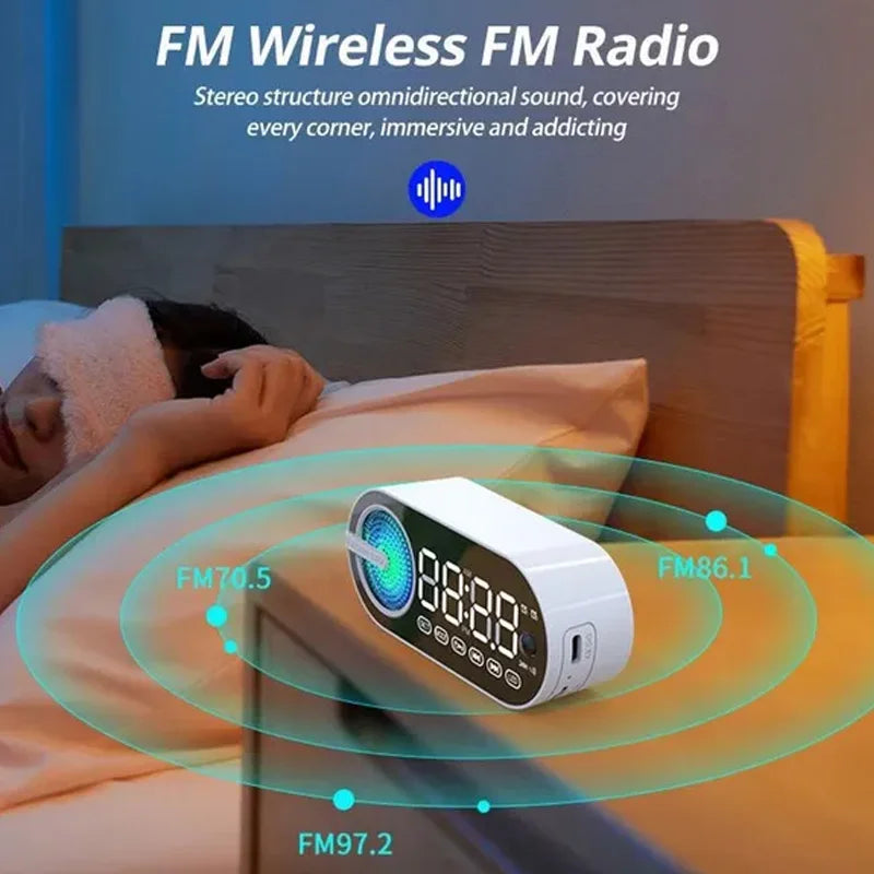 Table Alarm Clock Bluetooth Speaker FM Radio Sound Box Desktop Alarm Clock Subwoofer Music Player TF Card Bass Speaker Boombox