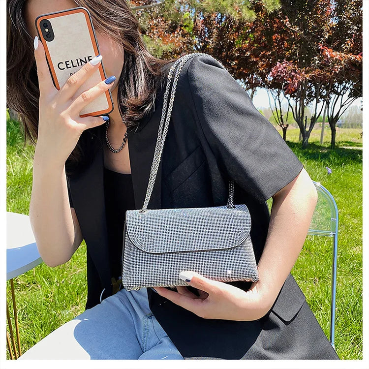 JIOMAY Mini Shoulder Bag for Women Designer Purses and Handbags Bling Rhinestone Clutch Bags Girls Chain Crossbody Bag Wholesale