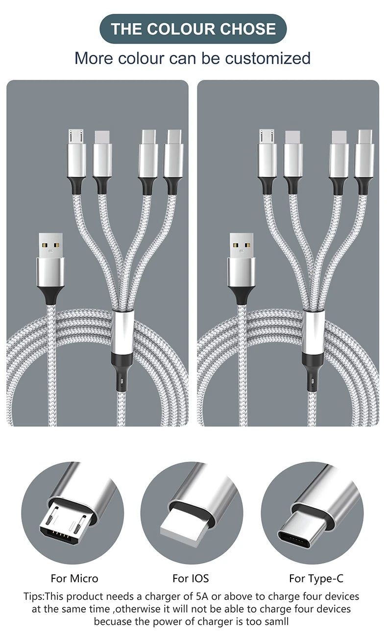 Multi Charger Cable 4 In 1 OTG Data Cable USB Fast Charge To Android Iphone Type C Charger for Iphone Huawei Android Phones