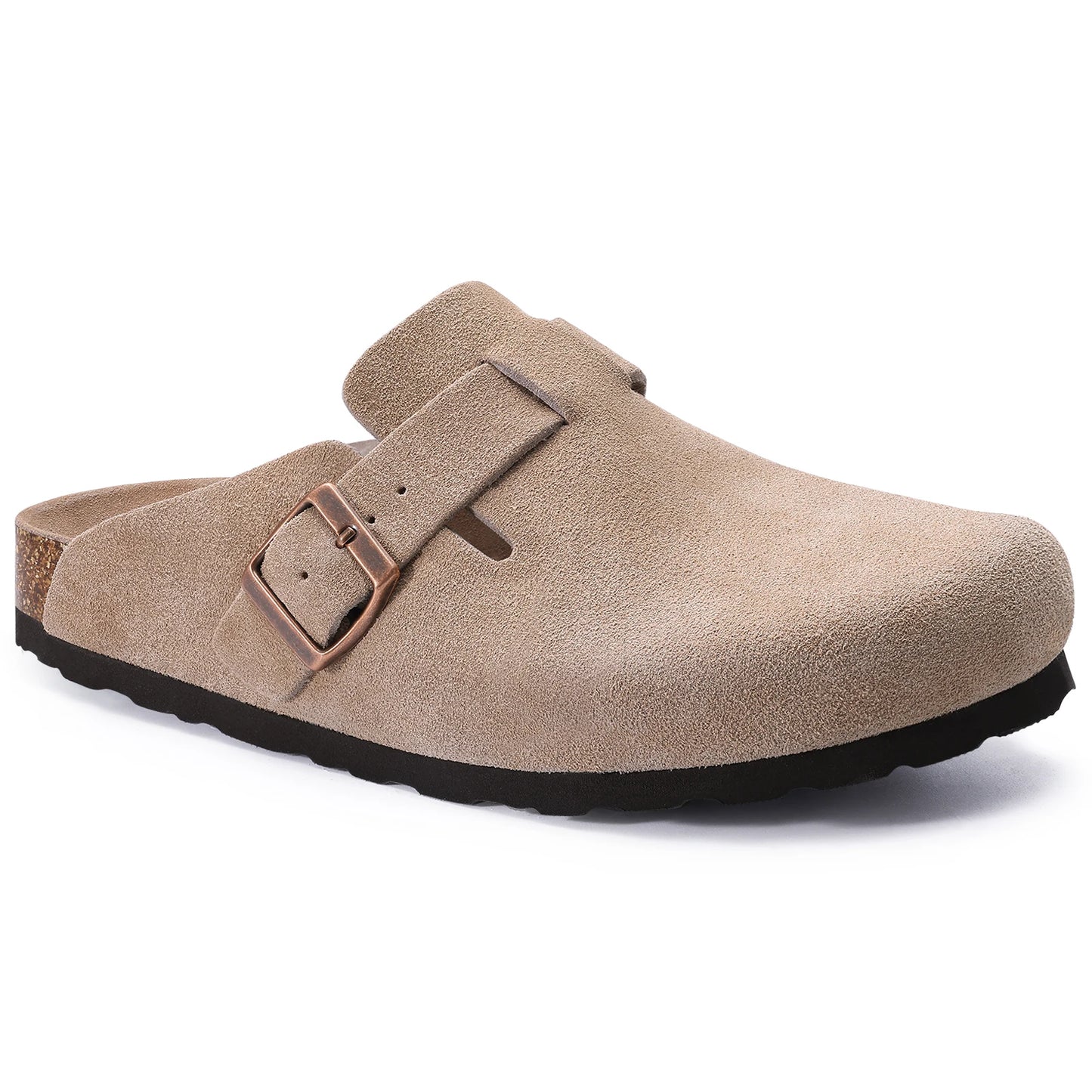 Kidmi Women Cork Suede Mules Slippers Outdoor Antiskid Beach Slippers Classic Cork Footbed Women Sandals With Adjustable Buckle