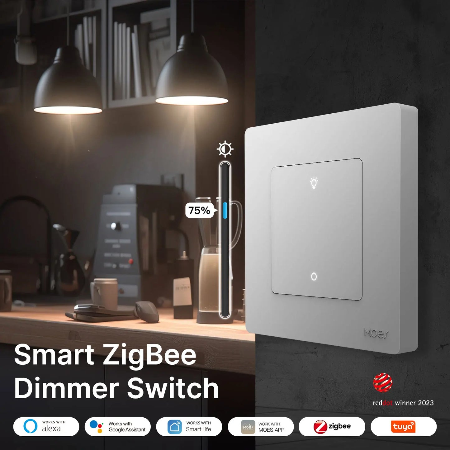MOES Star Ring Series ZigBee Smart Dimmer Switch for Light Dimming Smart Life APP Work with Alexa Google Home Dimmable 1-3Gang