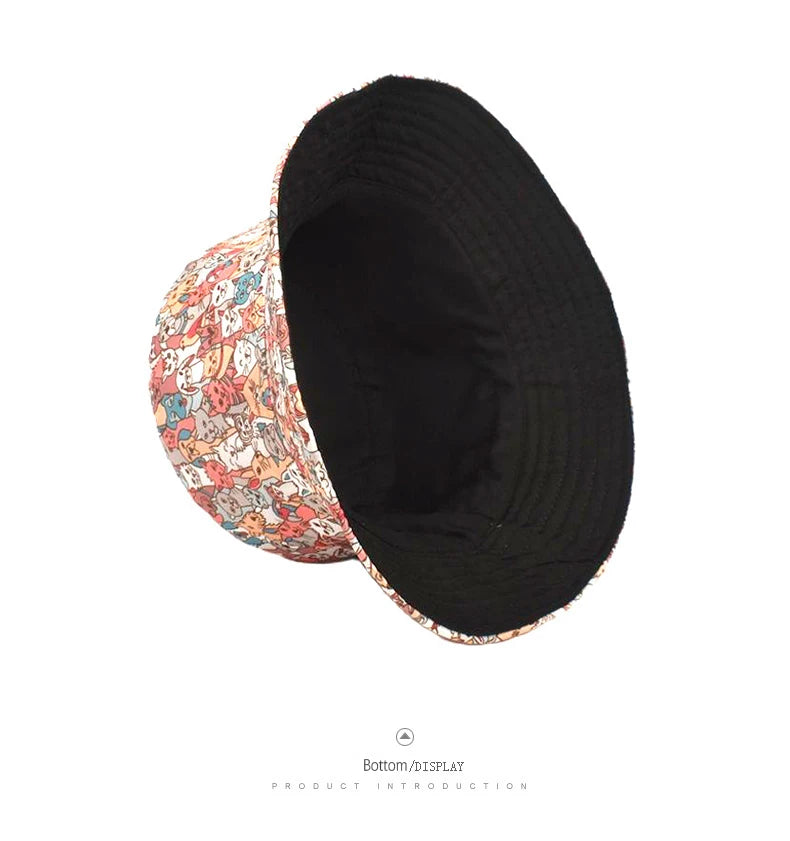 Bocca Children Bucket Hat Boy Girl Kid Panama Fisherman Hats 54cm Child Double Sides Reversible Cartoon Print Summer Bob Sun Cap