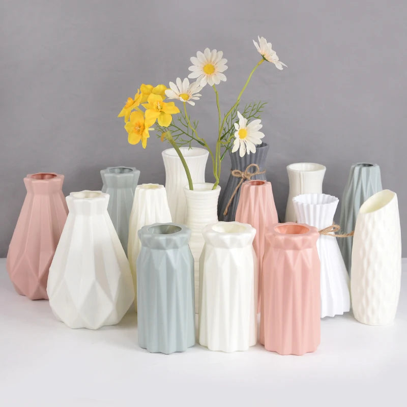 Nordic Flower Vase Imitation Ceramic Plastic Flower Vase Pot Home Living Room Desktop Decoration Wedding Centerpiece Arrangement