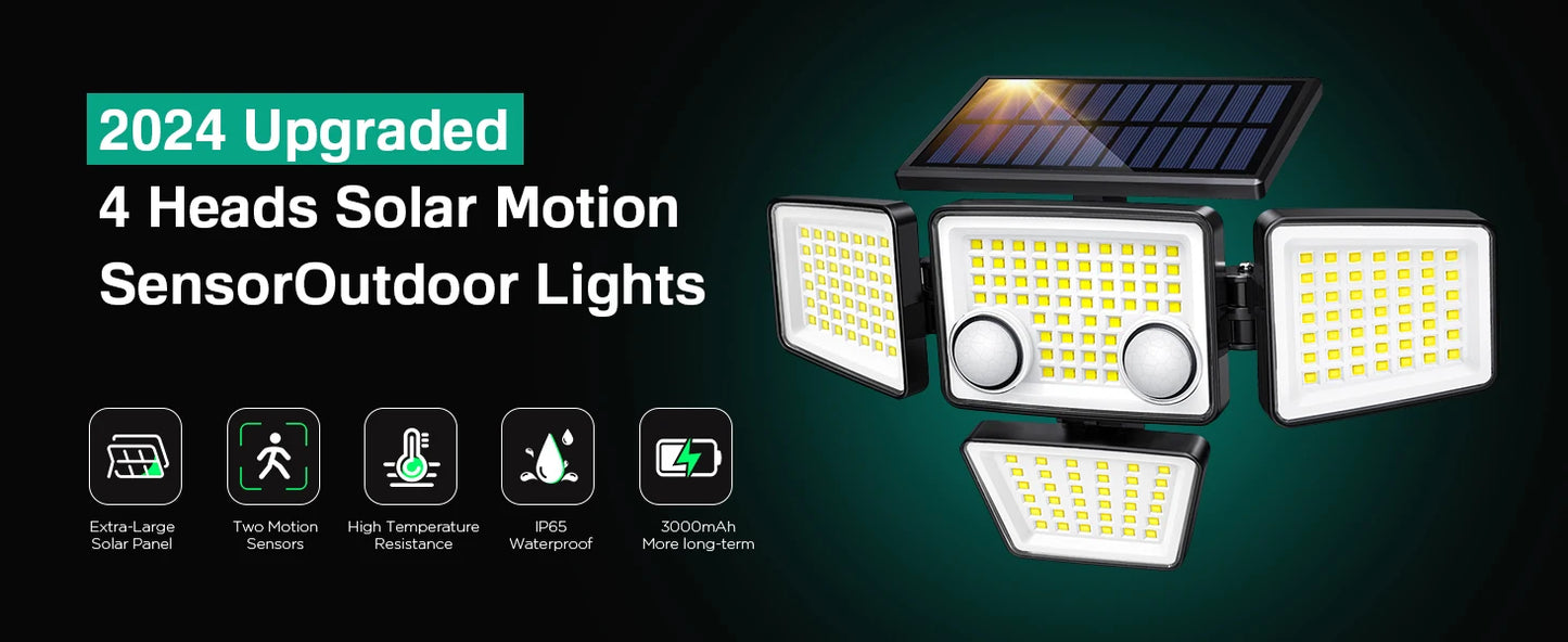 Solar Outdoor Lights - 3000LM 188 LED Motion Sensor Lights Solar Flood Security Lights for Backyard Yard Patio