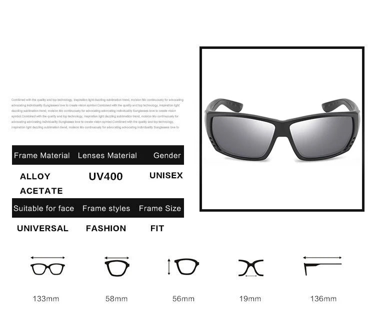 580P Tuna Alley Polarized Sunglasses Men Square Sunglasses For Men Fishing Eyewear Male Driving Sunglasses Oculos Travel Eyewear