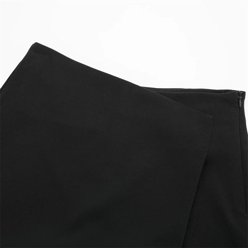TRAF 2024 Asymmetric Skort For Women Black High Waist Mini Skirt Shorts Women Casual Bermuda Shorts Woman Summer Skirt Shorts