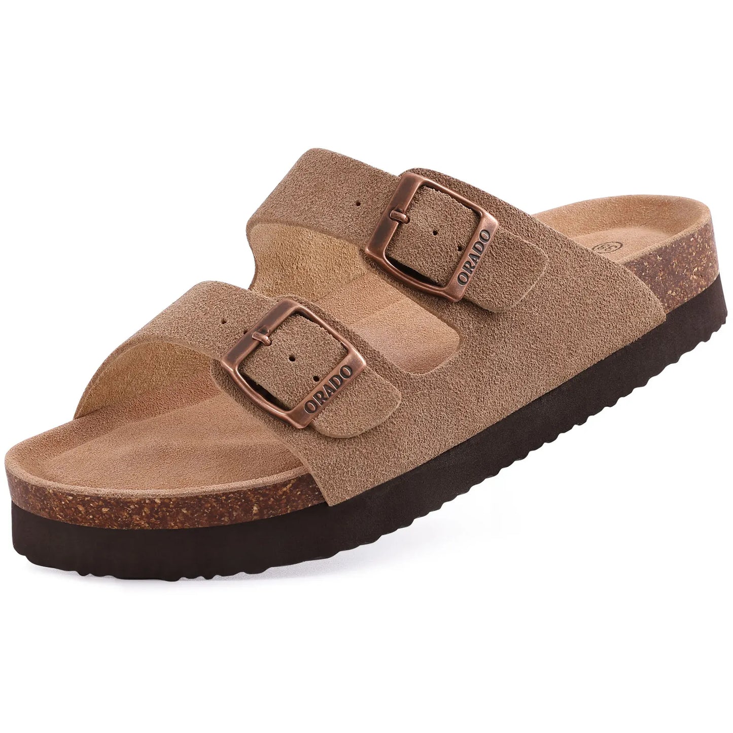 Kidmi Women Cork Suede Mules Slippers Outdoor Antiskid Beach Slippers Classic Cork Footbed Women Sandals With Adjustable Buckle