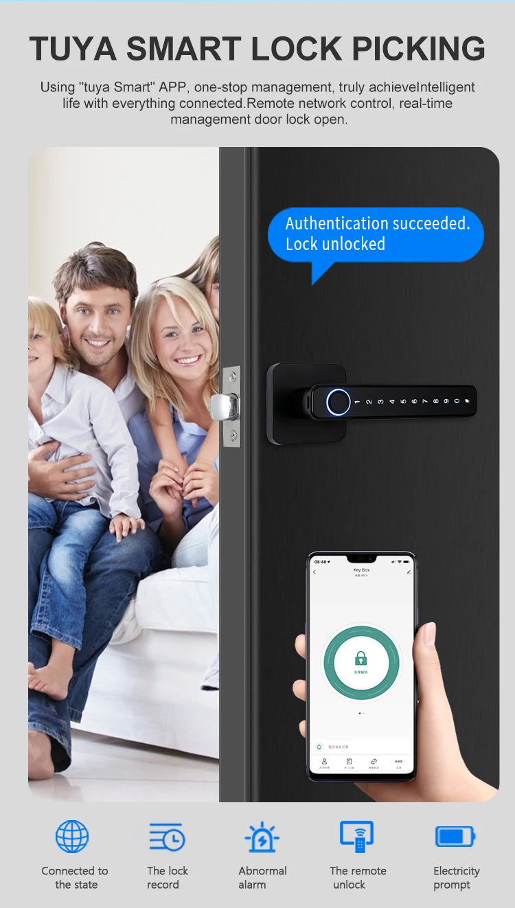 Biometric Smart Door Lock Fingerprint Password Electric Digital Handle Tuya Zinc Alloy Keyless Remotely Security Home KingKu