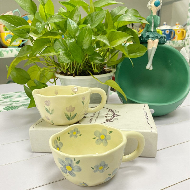 Ins Style Hand Kneading Special-Shaped Ceramic Coffee Cup Flower Creative Mug High Color Value Breakfast Cup Juice Cup Milk Cup