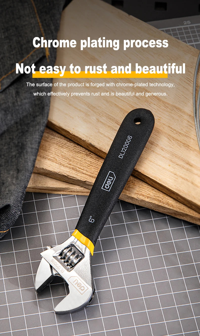 Deli Adjustable Spanner PVC Coated Handle Stainless Steel Universal Spanner Hand Tool 6 8 Inch Household Multifunctional Wrench