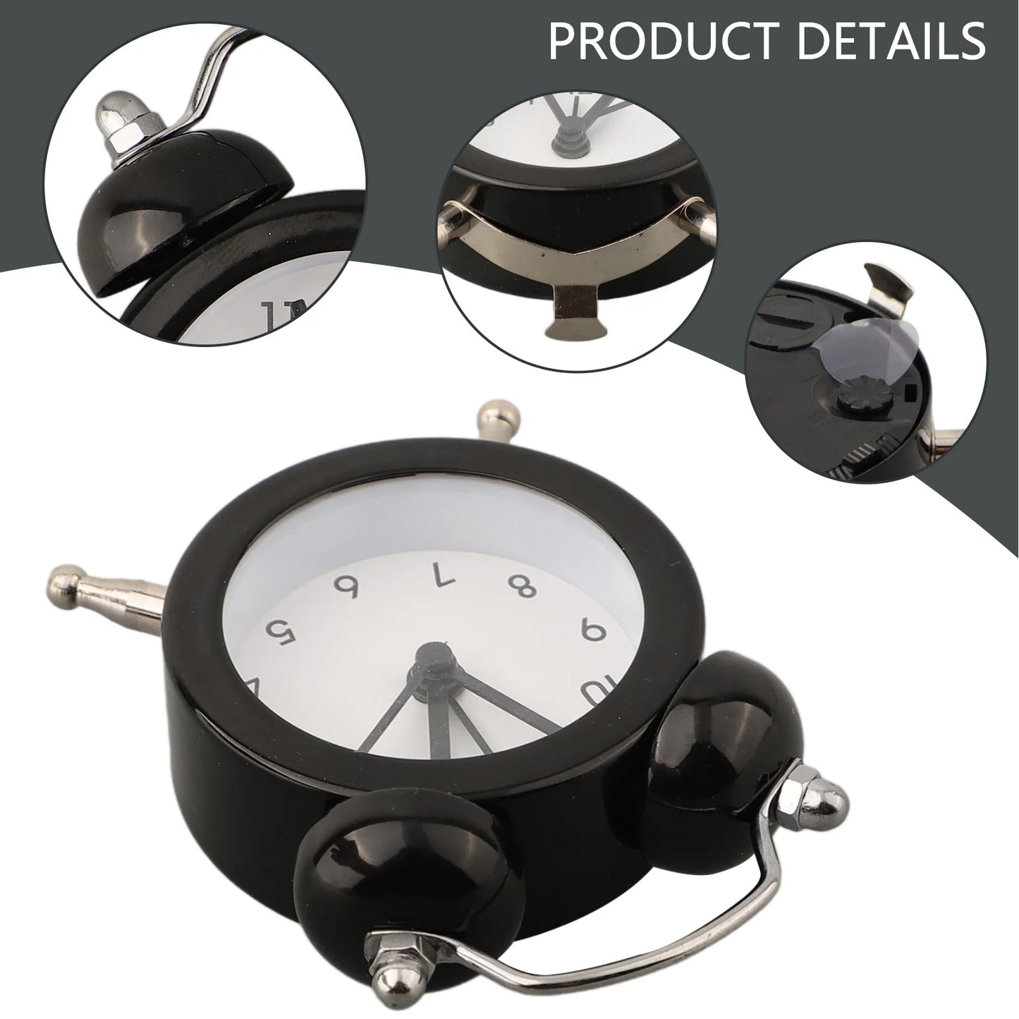 Classic Double Bell Alarm Clock Quartz Movement Bedside Nighttime Analog Clock 7*5*1.8cm Double-bell Alarm Clock